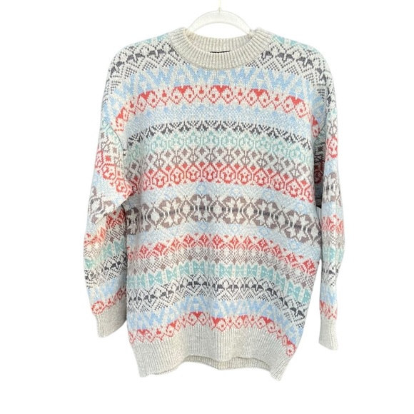 Vintage Green Leaves Fair Isle Knit Sweater Wool Cashmere Medium Large Italy GUC